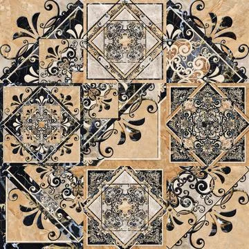 Digital tile design. Damask patchwork pattern with geometric and floral print Stock Illustration