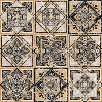 Digital tile design. Damask patchwork pattern with geometric and floral print Stock Illustration