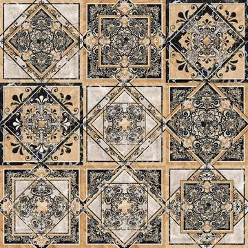 Digital tile design. Damask patchwork pattern with geometric and floral print Stock Illustration