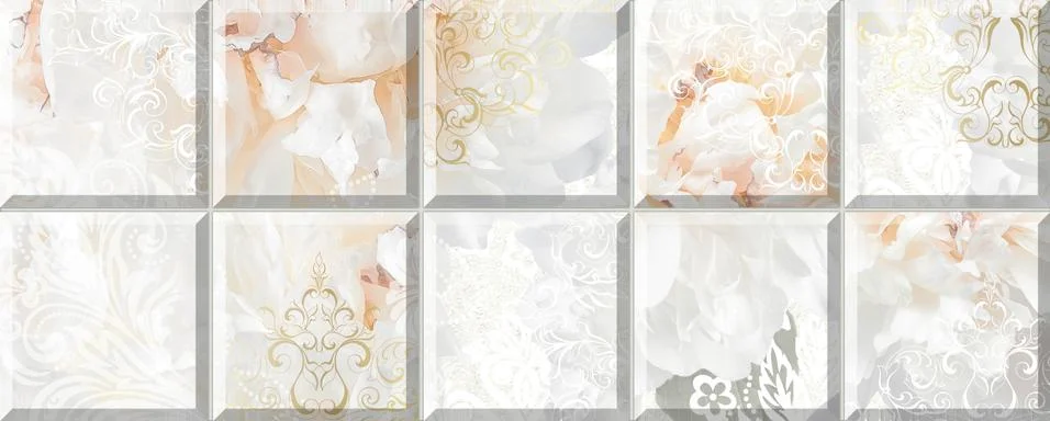 Digital tiles design. 3D render Colorful ceramic wall tiles decoration. Abstr Stock Illustration