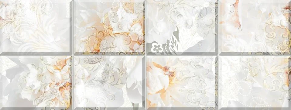 Digital tiles design. 3D render Colorful ceramic wall tiles decoration. Abstr Stock Illustration