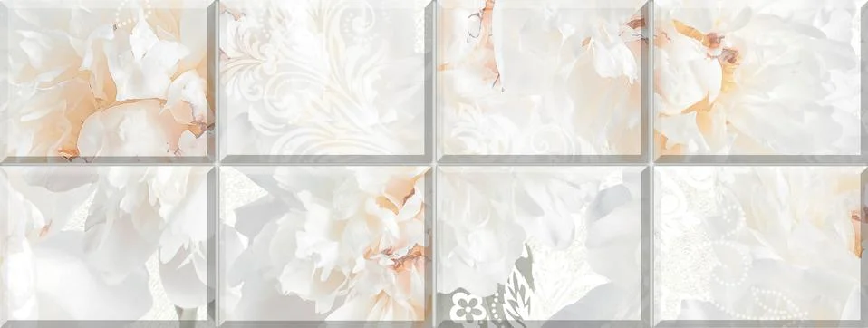 Digital tiles design. 3D render Colorful ceramic wall tiles decoration. Abstr Stock Illustration