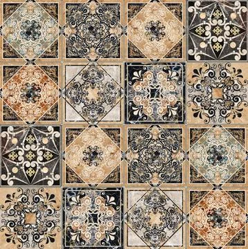 Digital tiles design. Abstract damask patchwork seamless pattern Vintage tile Stock Illustration