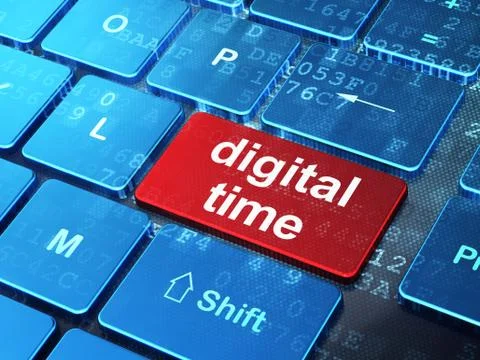 Digital Time on computer keyboard background 库存插图