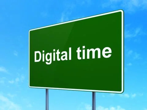 Digital Time on road sign background Stock Illustration