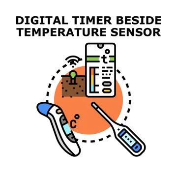 Digital timer and temperature sensor devices concept Stock Illustration