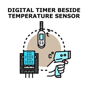 Digital timer and temperature sensor concept illustration Stock Illustration