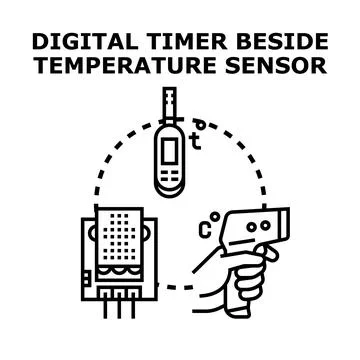 Digital timer and temperature sensor concept illustration Illustrazione stock