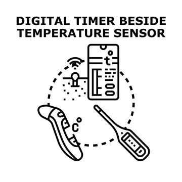 Digital timer and temperature sensor devices concept Illustrazione stock