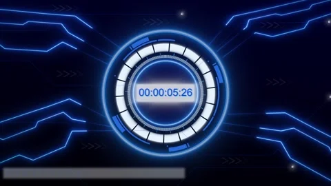 Digital timer animation with blue circuitry interface. Digital timer futuri.. Stock Footage 337022509