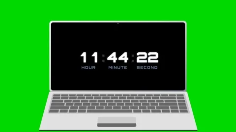 Digital timer clock on laptop screen over green screen. 4K Vidéo 340882893