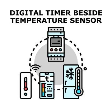 Digital timer controlling temperature sensor system concept Stock Illustration
