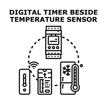 Digital timer controlling temperature sensor system concept Stock Illustration