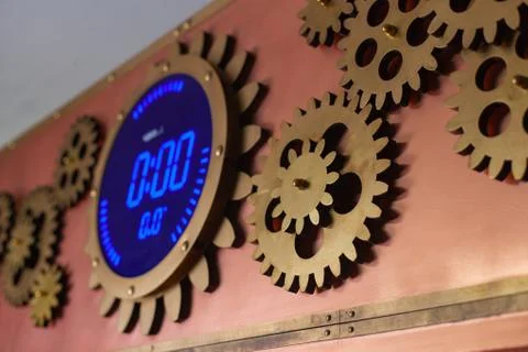 Digital timer on the copper panel Stock Photos