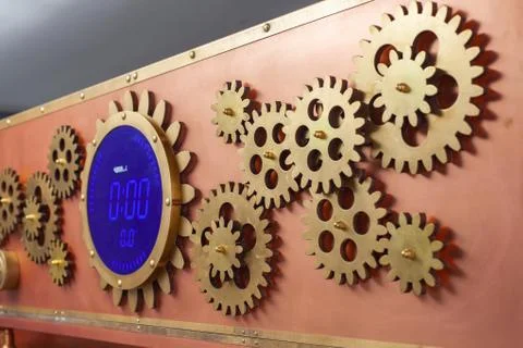 Digital timer on the copper panel Stock Photos