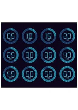 Digital Timer Countdown Seconds Circle Clocks Set Stock Illustration