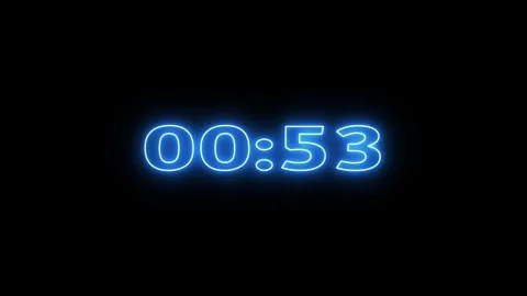 Digital timer counts down from sixty to zero with glowing blue neon numbers.. Stock Footage 335493597