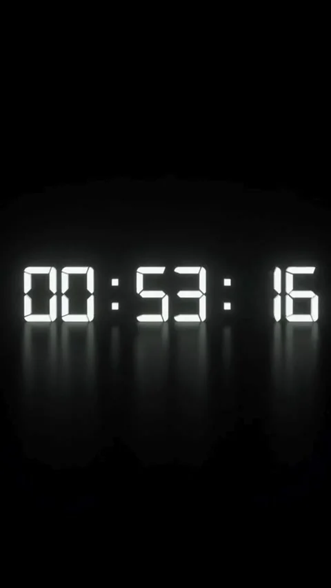 Digital timer counts down white numbers on black background Video stock 334168729