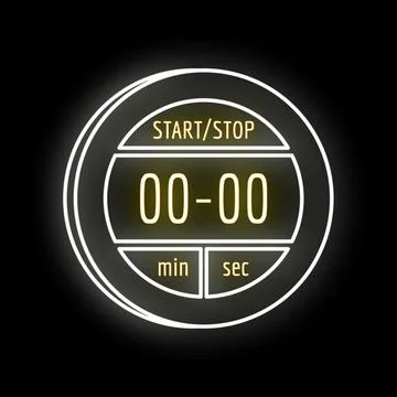 Digital timer showing glowing neon start stop function Ilustración de archivo