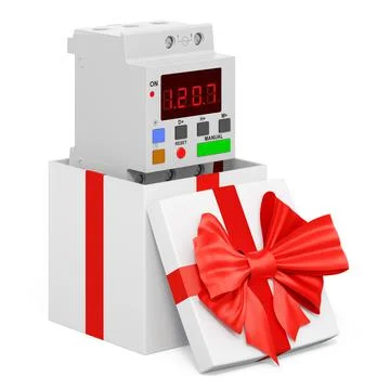 Digital timer switch inside gift box, present concept. 3D rendering Stock Illustration