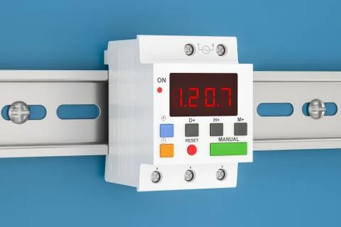 Digital timer switch mount on din rail, 3D rendering Stock Illustration