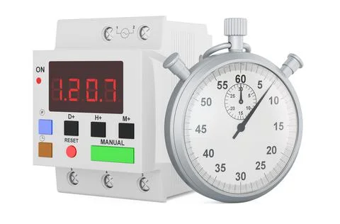 Digital timer switch with stopwatch, 3D rendering Stock Illustration