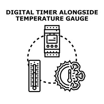 Digital timer, temperature gauge, and climate control concept Stock Illustration