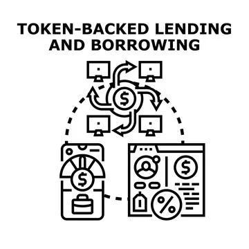 Digital token backed financial lending and borrowing 스톡 일러스트
