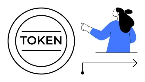Digital Token Concept with Human Pointing and Arrow Navigation Illustrazione stock