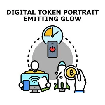 Digital token portrait emitting glow concept illustration Illustrazione stock