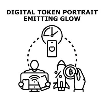Digital token portrait emitting glow concept illustration イラスト素材