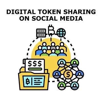 Digital token sharing through social media network Stock Illustration
