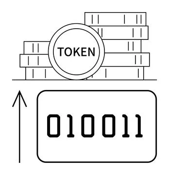 Digital Tokens and Binary Code Highlighting Crypto Transactions and Blockch.. Illustrazione stock