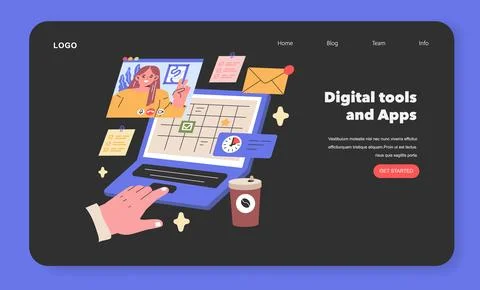 Digital Tools and Apps illustration A modern professional navigates workflow Stock Illustration