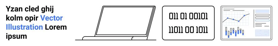Digital Tools for Data Analysis with Laptop, Binary Code, and Graph Represe.. Illustration