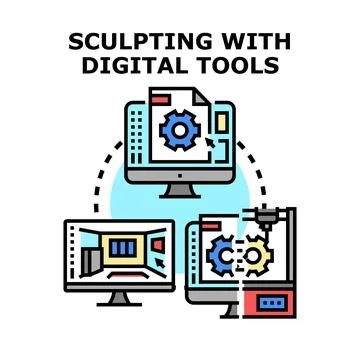 Digital tools guiding 3d modeling and additive manufacturing process Stock Illustration