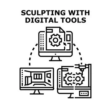 Digital tools guiding 3d modeling and additive manufacturing process Stock Illustration