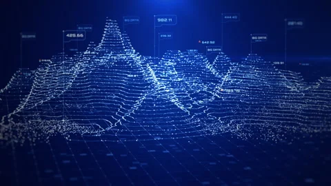 Digital topographic map with glowing data points and futuristic data Stock Footage 310866032