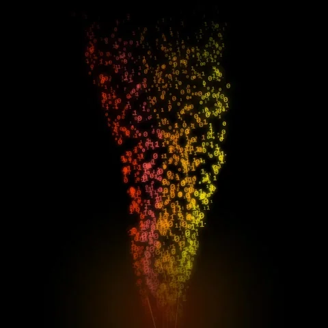 Digital Tornado of Binary Code Swirling in Orange and Yellow Hues on Black .. Stock-Footage 347265084