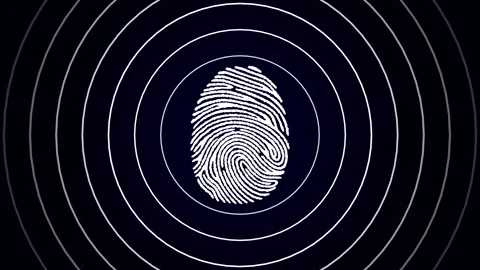 Digital Touch fingerprint sign, Pulsating circles indicate fingerprint Stock Footage 345639632