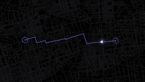 Digital tracking dashboard displaying urban street plan with driving direction Stock Illustration