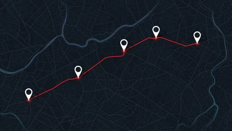 Digital tracking map with red navigation path connecting sequential checkpoints Stock Illustration