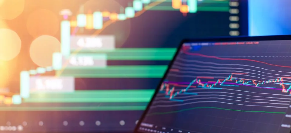Digital Trading Interface with Candlestick Chart and Data Overlay Highlight.. Stock Photos