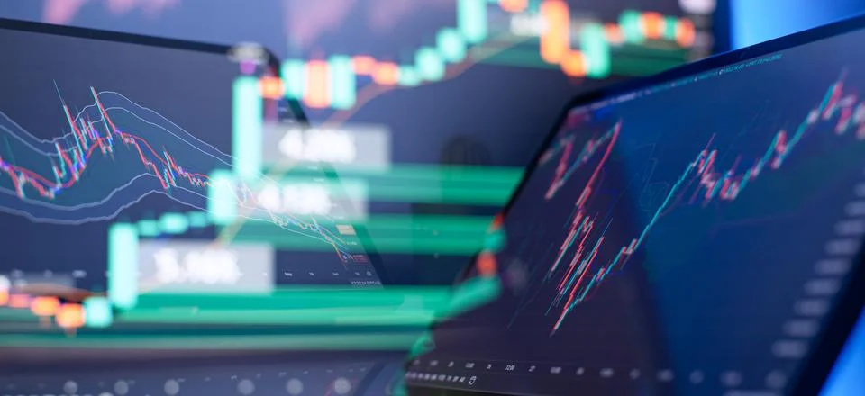Digital Trading Interface with Candlestick Chart and Data Overlay Highlight.. Stock Photos
