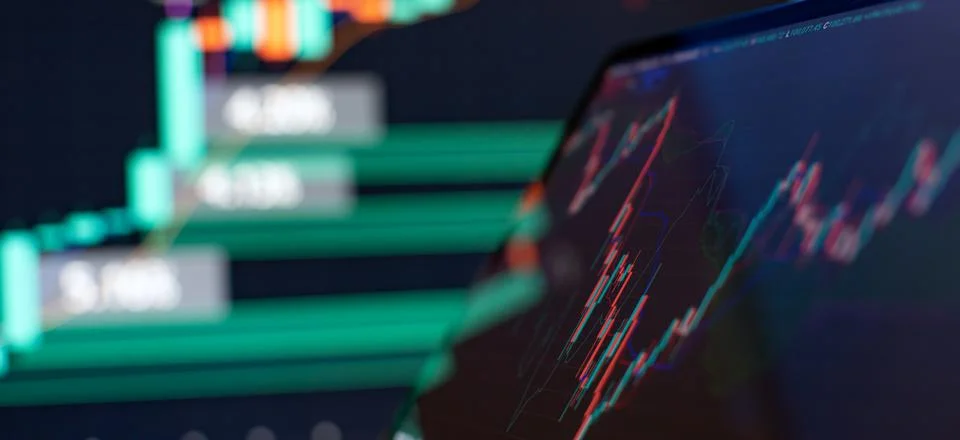 Digital Trading Interface with Candlestick Chart and Data Overlay Highlight.. Stock Photos