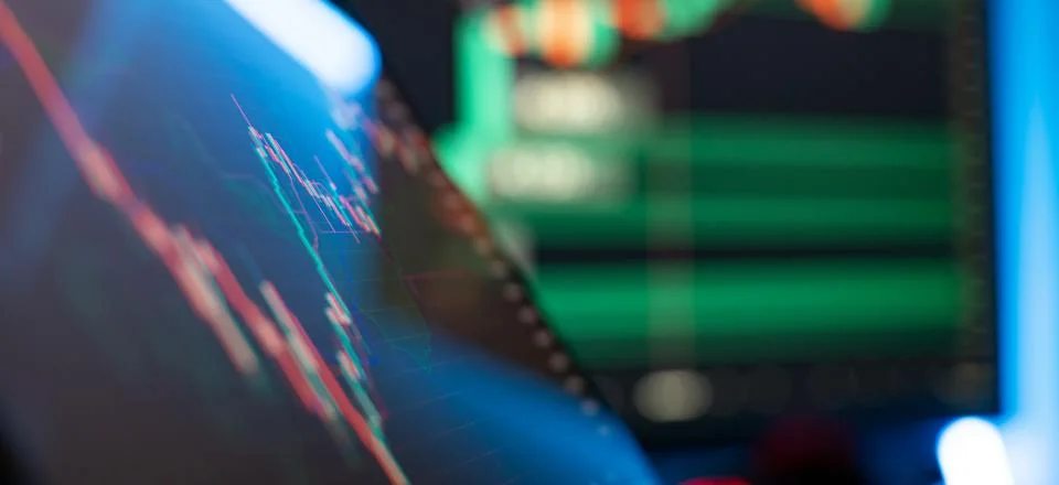 Digital Trading Interface with Candlestick Chart and Data Overlay Highlight.. Stock Photos
