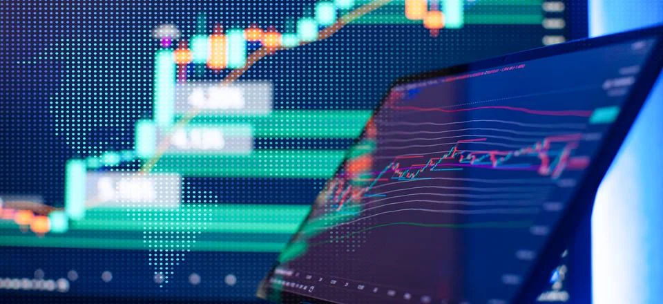 Digital Trading Interface with Candlestick Chart and Data Overlay Highlight.. Stock Photos