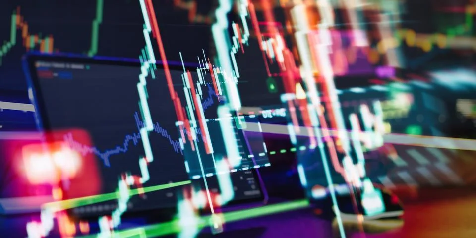 Digital Trading Interface with Candlestick Chart Overlay for Investment Analy Stock Photos
