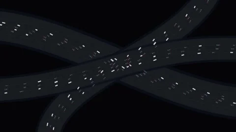 Digital traffic flow animation showing car movement on curved highway inter.. Stock Footage 346541675