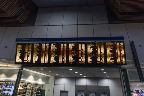 Digital Train Departure Board at Modern Railway Station. London, UK, 29 March Stock Photos